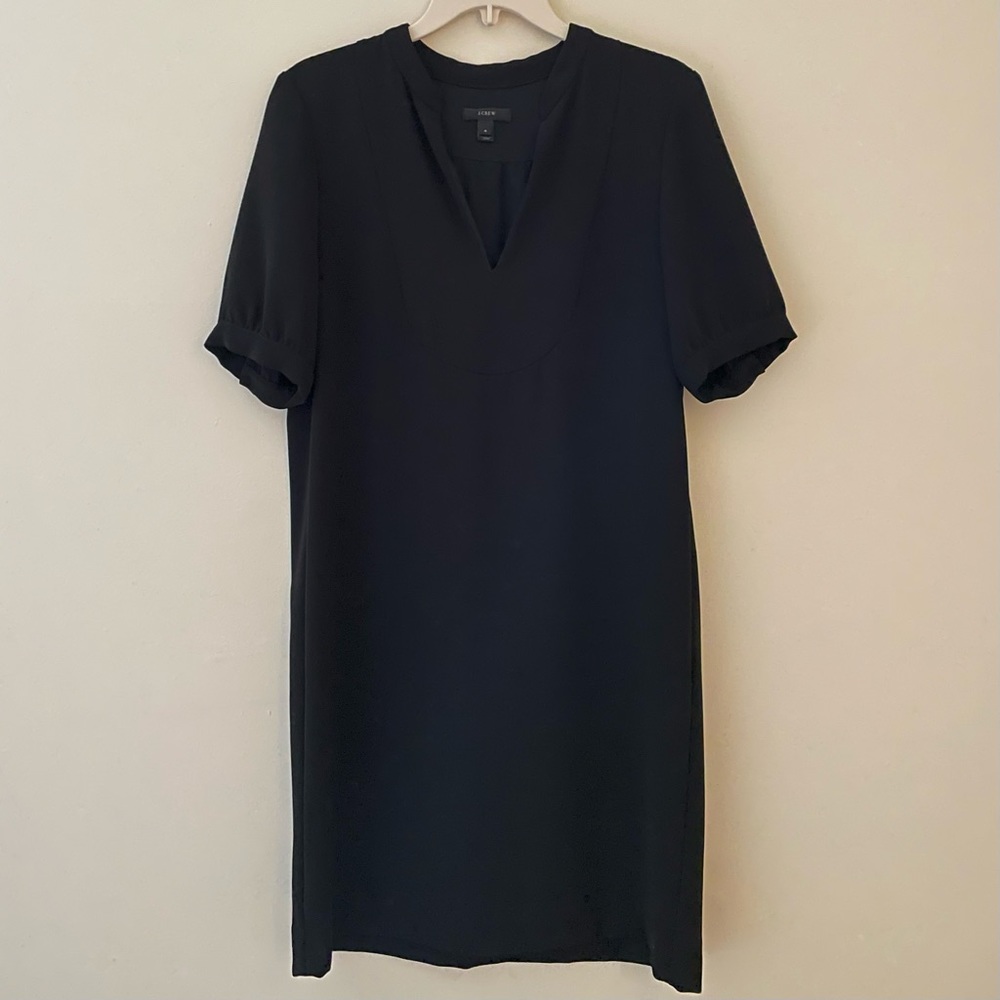 J.Crew Short Sleeve Black Crepe Shift Mini Dress
